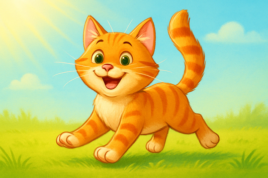 Happy orange cat landing on its feet