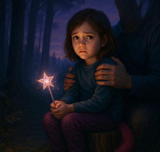An anxious child being comforted