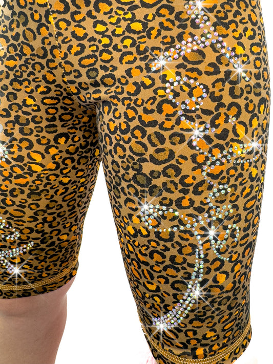 Rhinestone on tail leggings, brown Cheetah print
