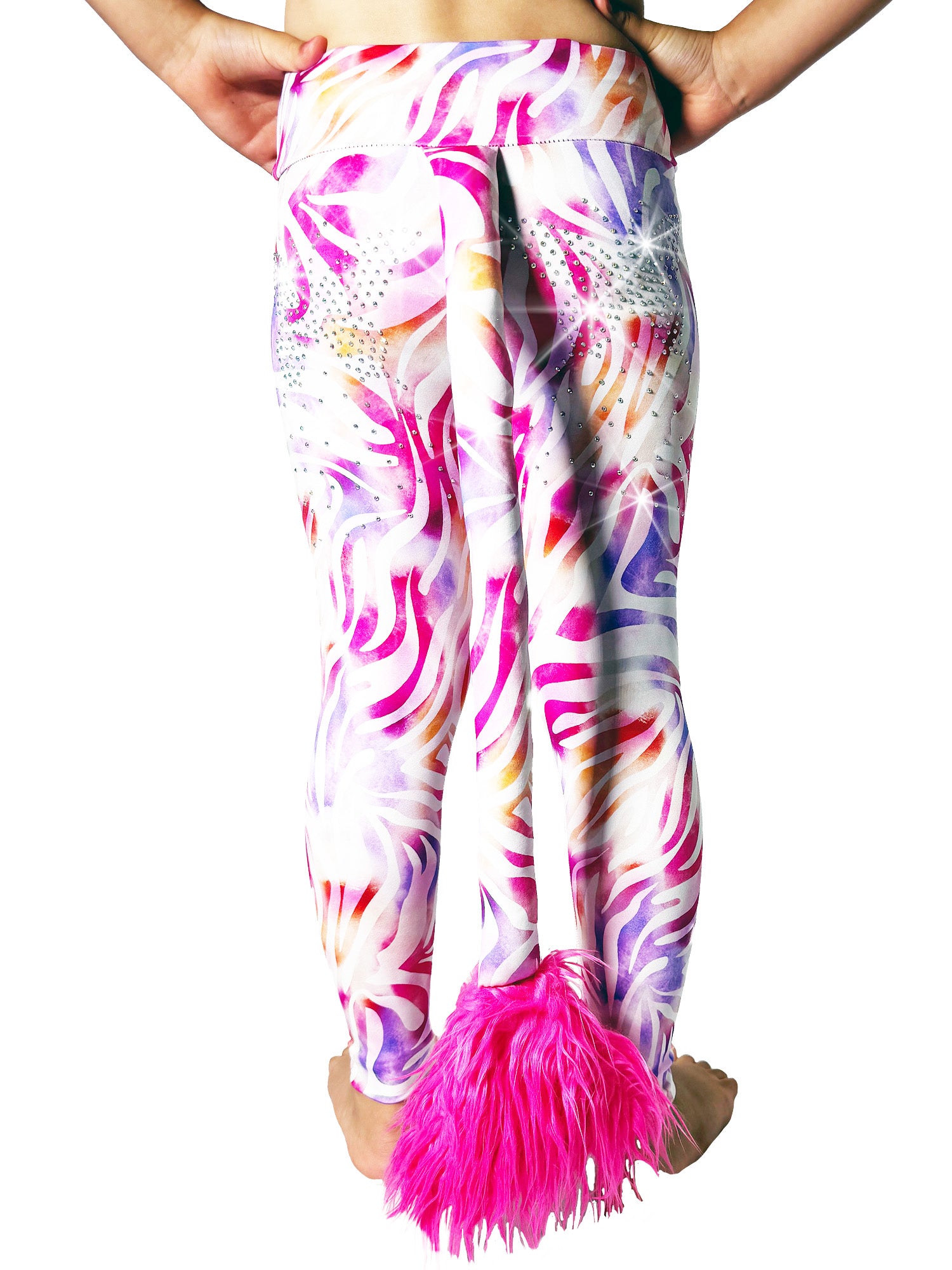 Back view of Pastel Zebra Leggings Rhinestones with Tail by Tailys