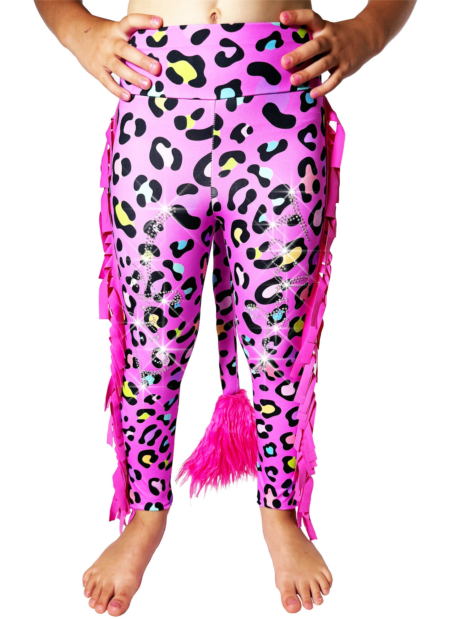 Front view of Pink Girls Ruffle Pants with Rhinestones Tail Pants by Tailys