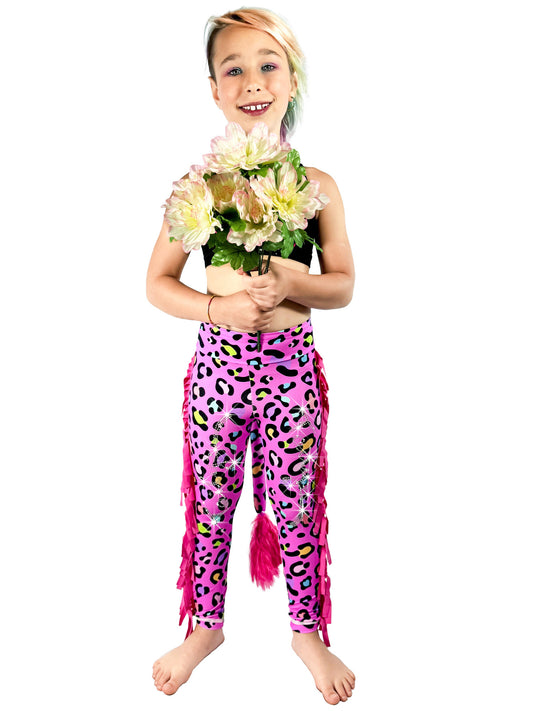 Pink Girls Ruffle Pants with Rhinestones Tail Pants by Tailys