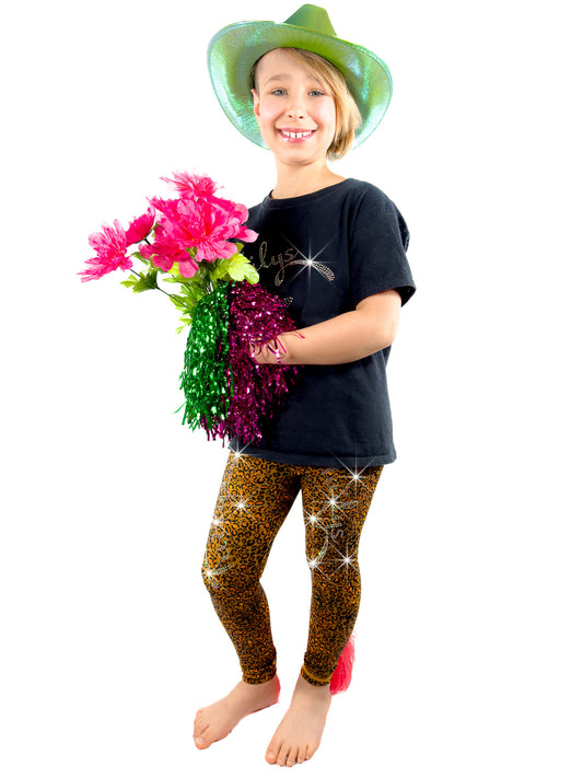 Girl in Brown Cheetah Leggings with Rhinestones and Tail by Tailys