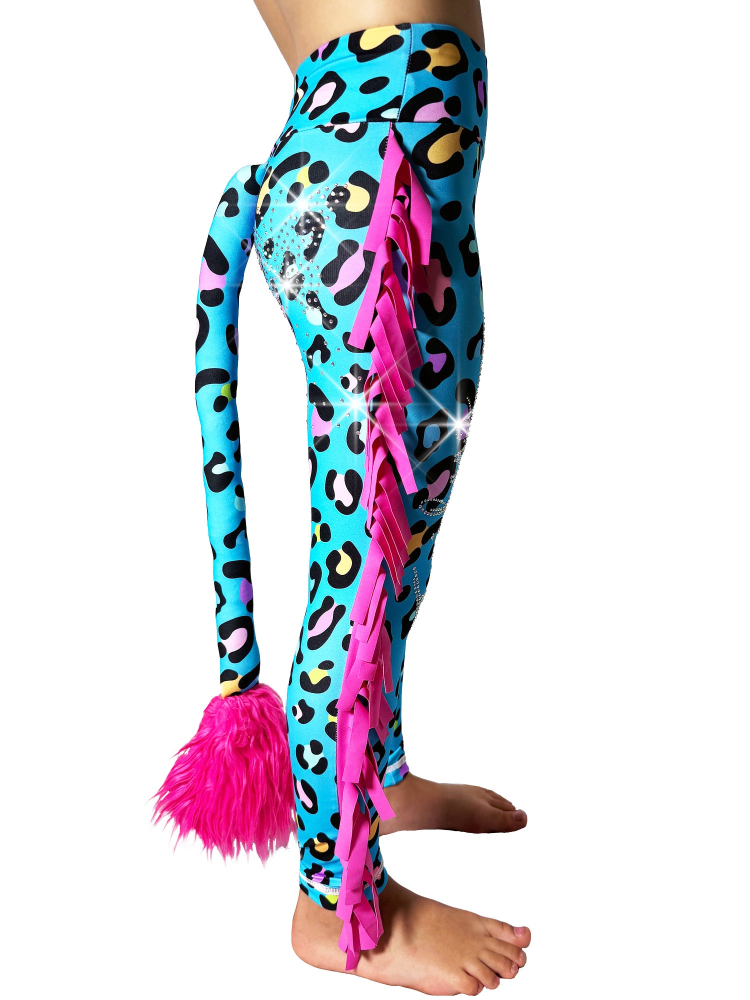 Side view of Blue Frill Pants Girls Leggins with Tail by Tailys