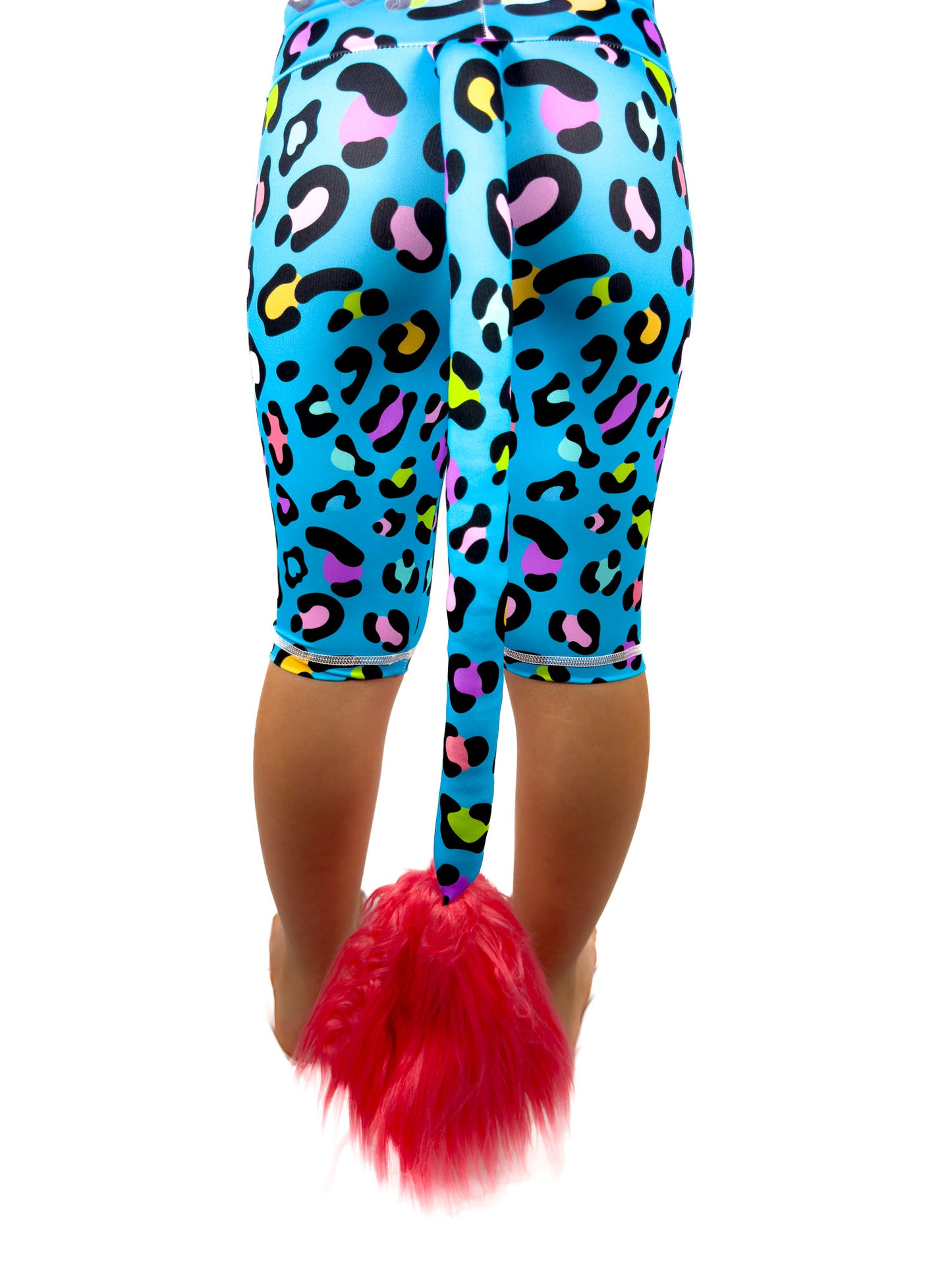 Back view of Tailys shorts for girls blue leopard print leggings tail pants.