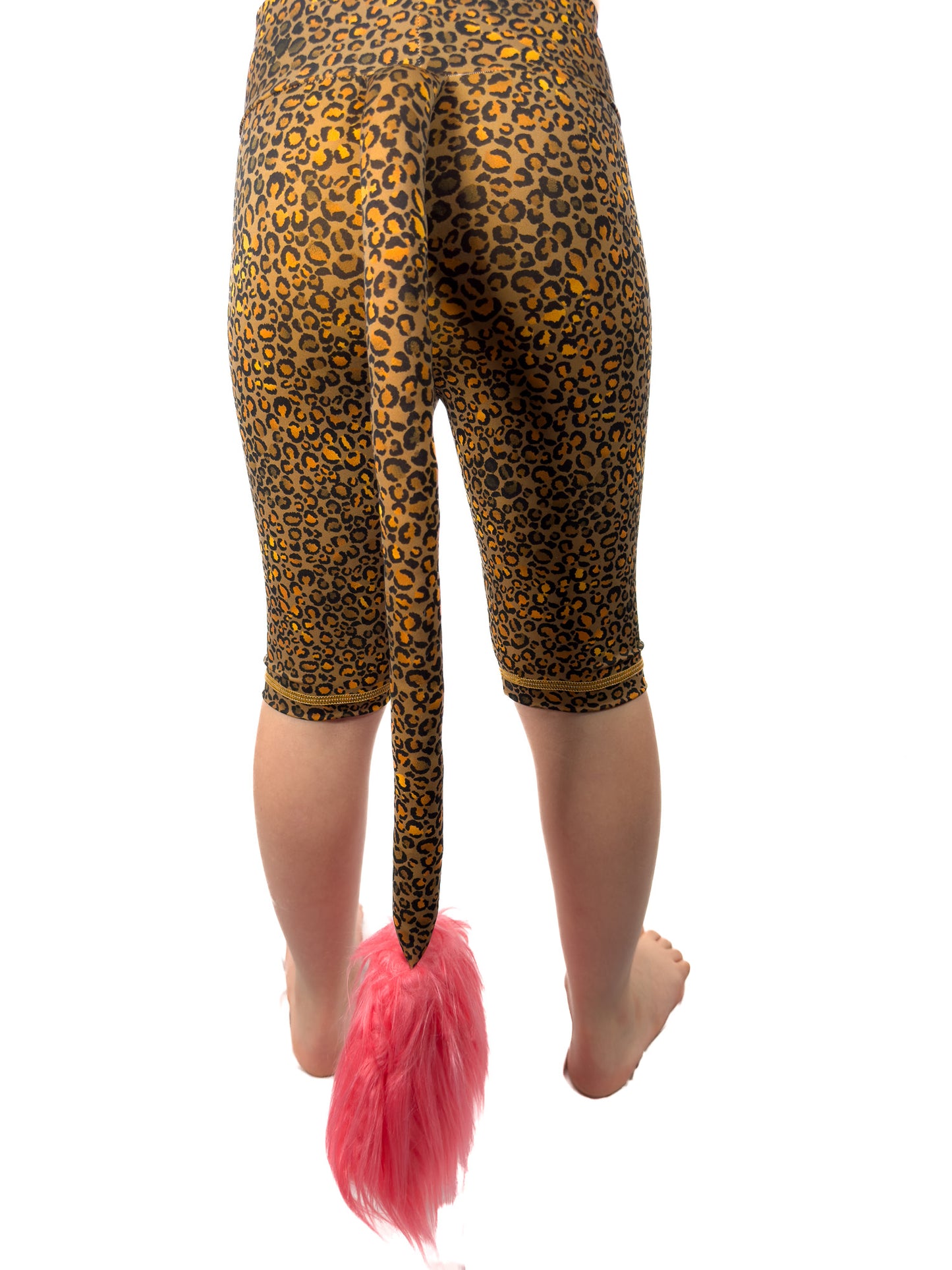 Back view of Tailys shorts for girls, brown cheetah print leggings tail pants.