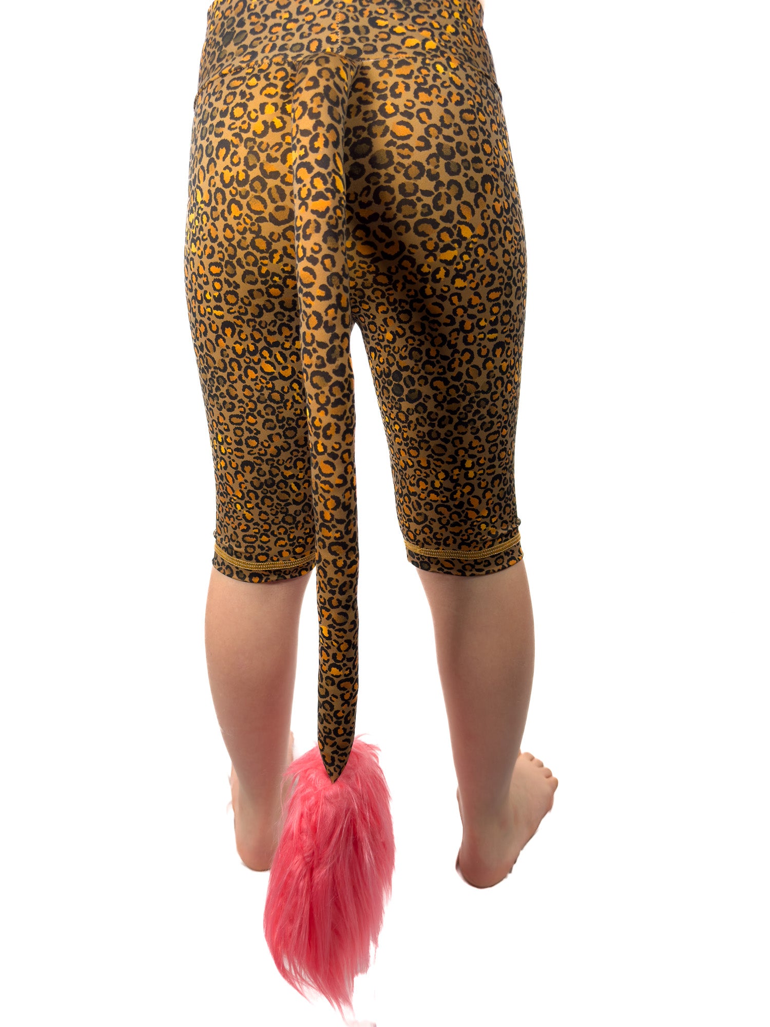 Back view of Tailys shorts for girls, brown cheetah print leggings tail pants.
