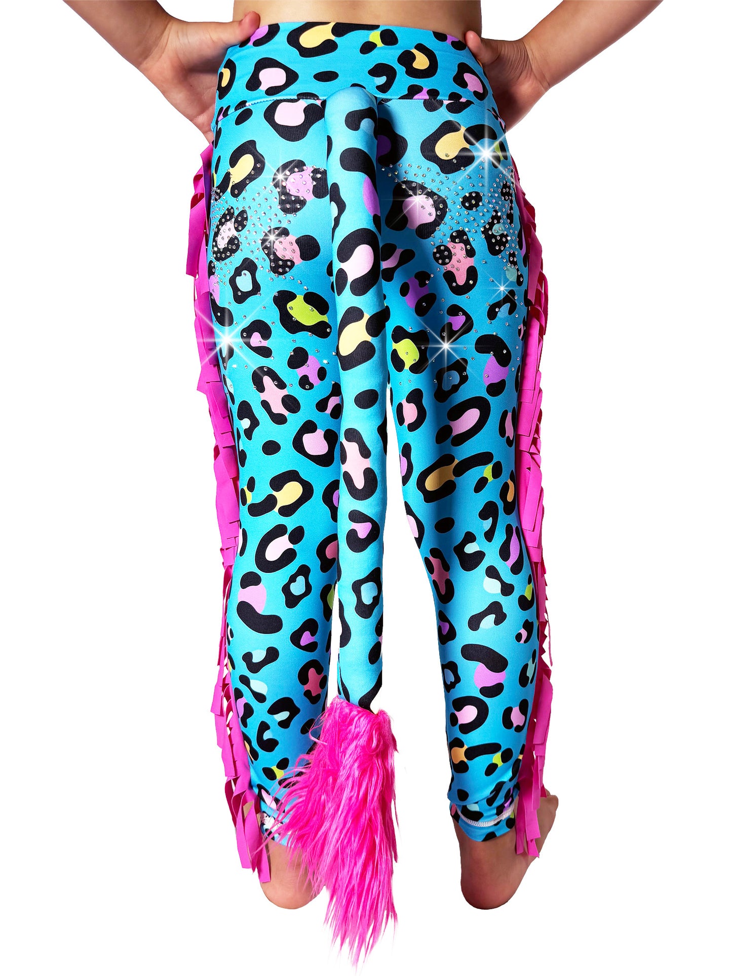 Back view of Blue Frill Pants Girls Leggins with Tail by Tailys