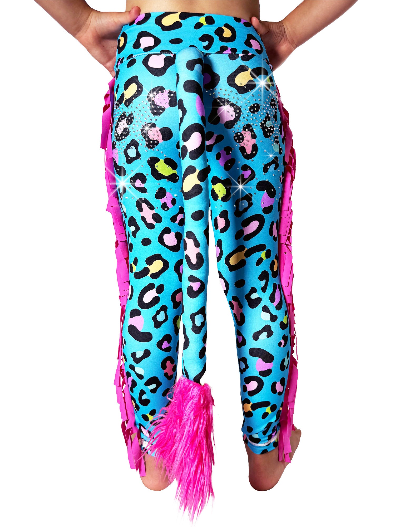 Back view of Blue Frill Pants Girls Leggins with Tail by Tailys