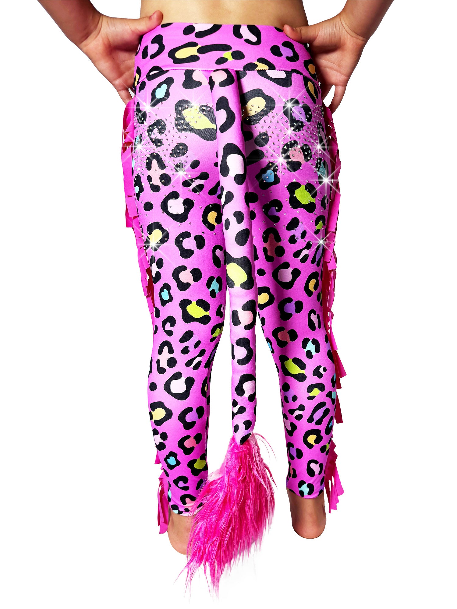 Back view of Pink Girls Ruffle Pants with Rhinestones Tail Pants by Tailys