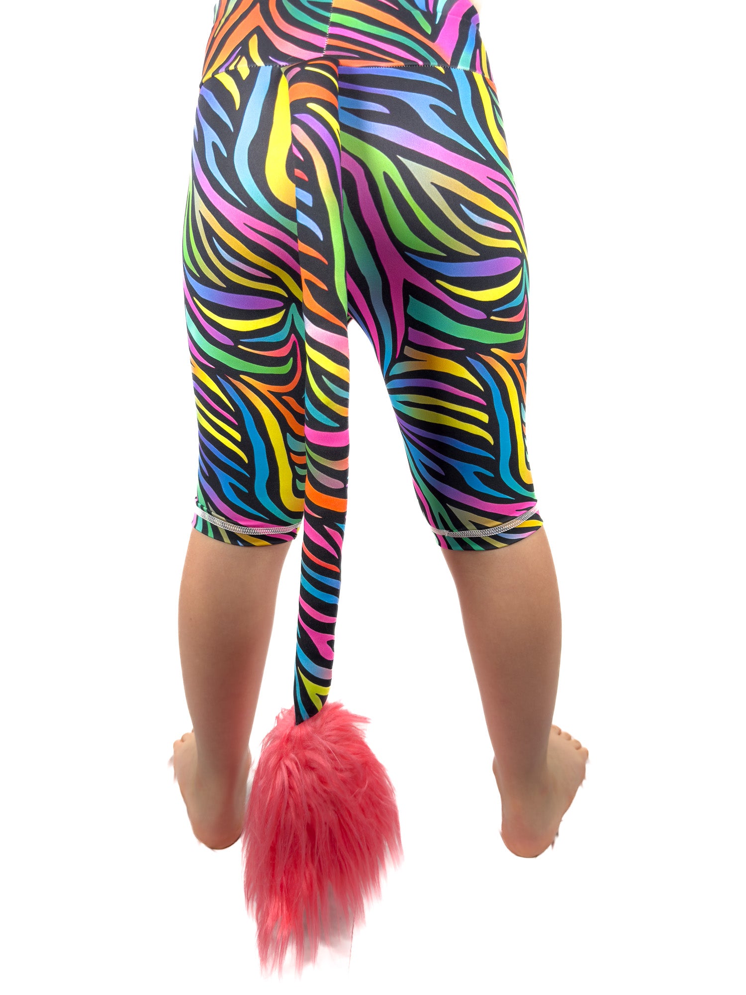 Back view of Tailys kids shorts for girls rainbow zebra leggings tail pants.