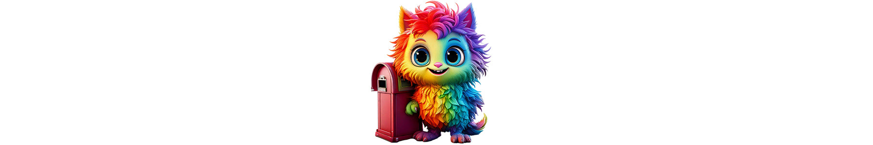 cute little anime creature waiting for mail at a mailbox