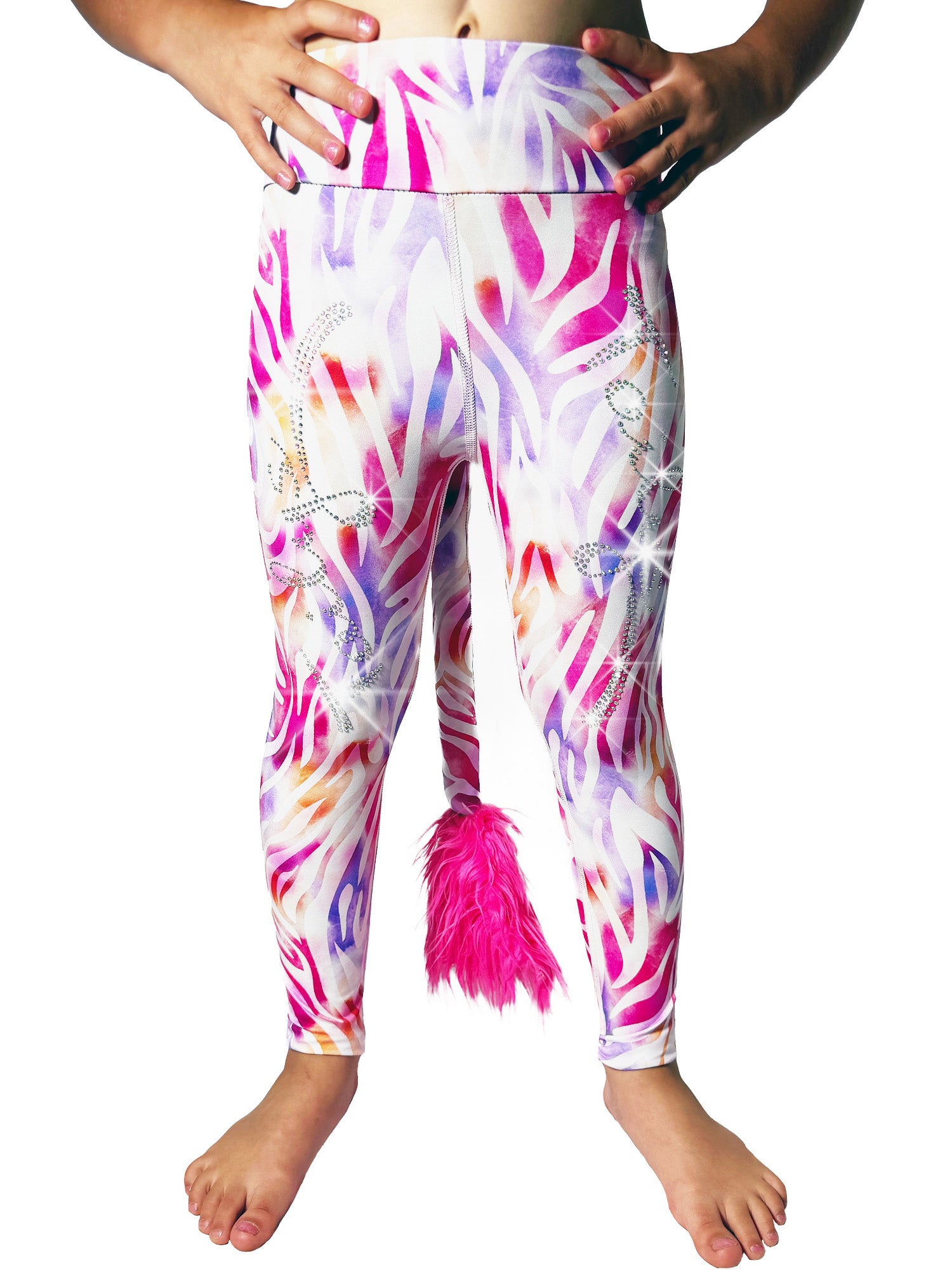 Front view of Pastel Zebra Leggings Rhinestones with Tail by Tailys