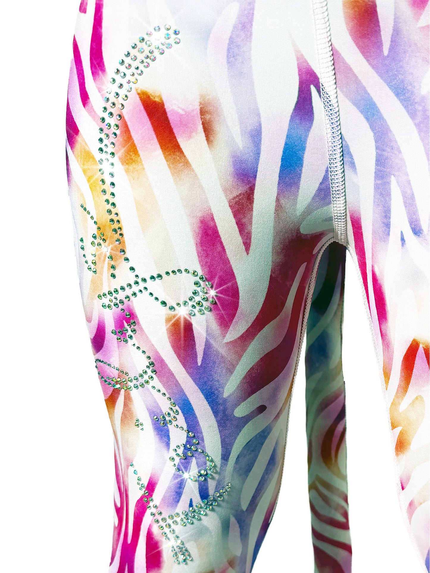 Front close-up view of Pastel Zebra Leggings Rhinestones with Tail by Tailys