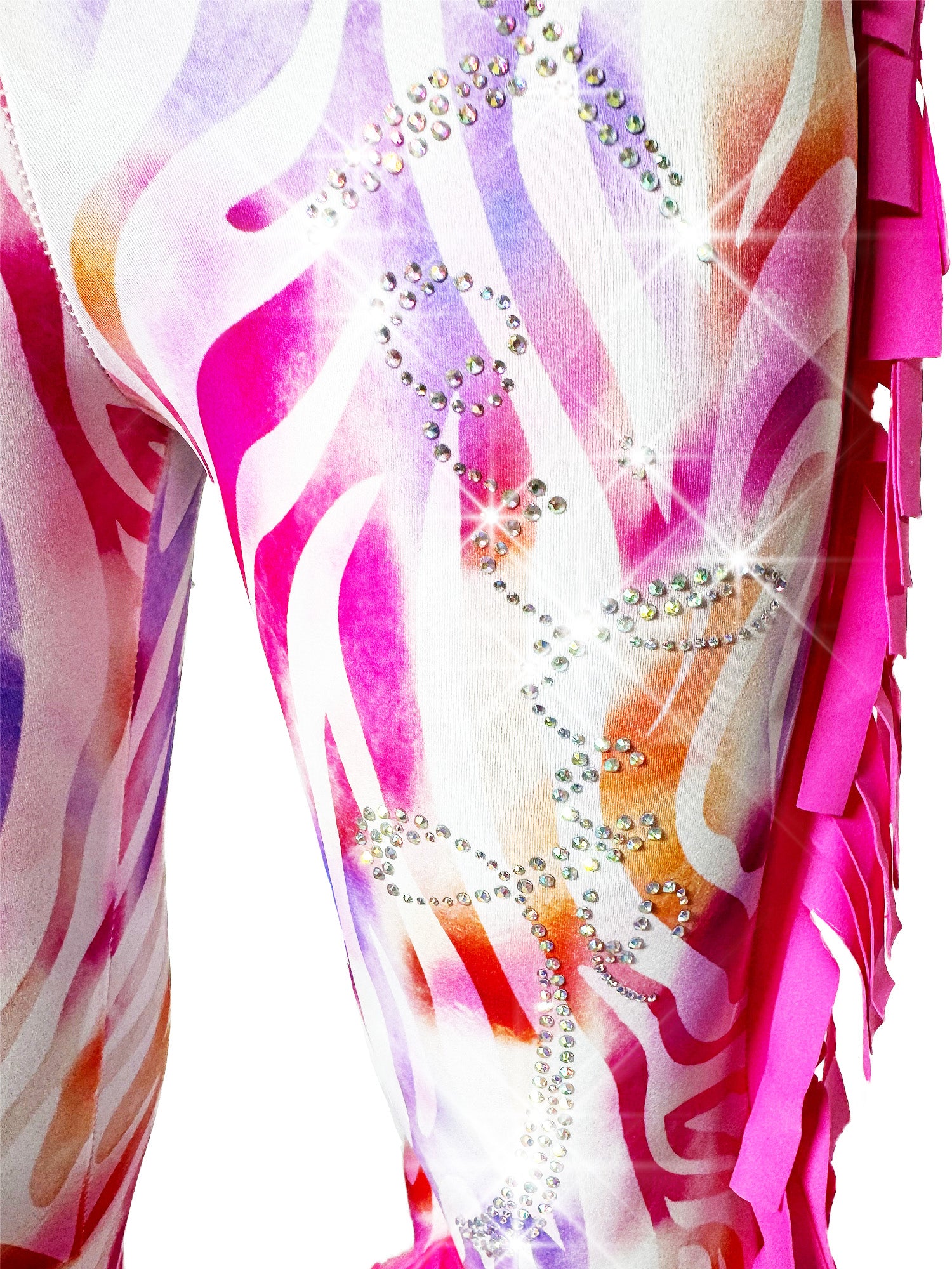 Closeup front view of Zebra Print Leggings Ruffle Pants with Pink Frills and Tail by Tailys