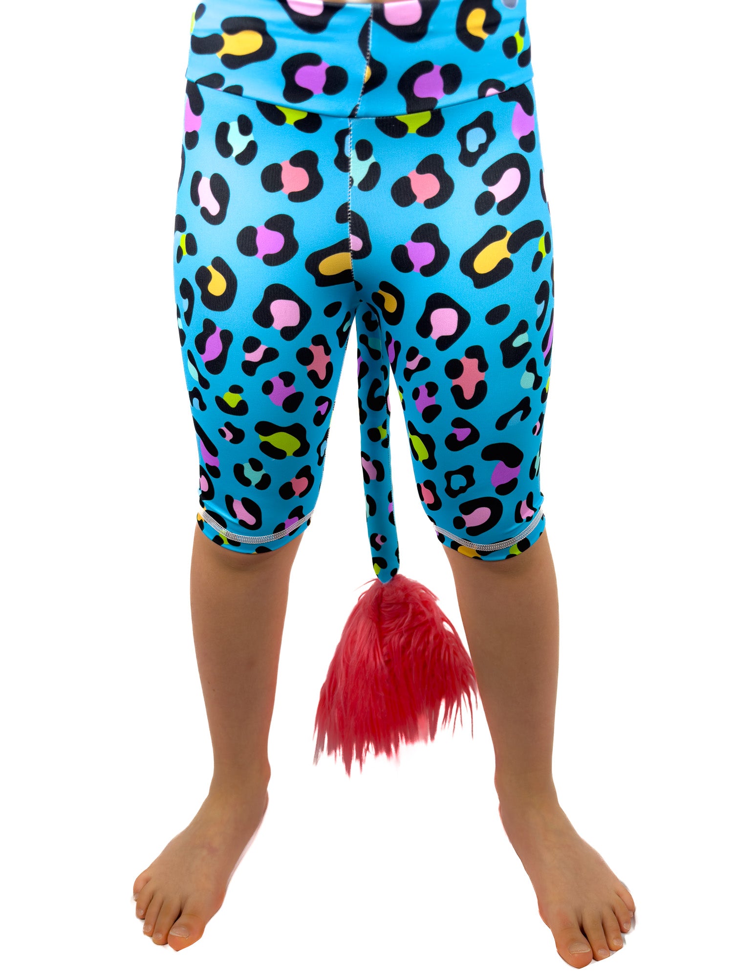 Front view of Tailys shorts for girls blue leopard print leggings tail pants.