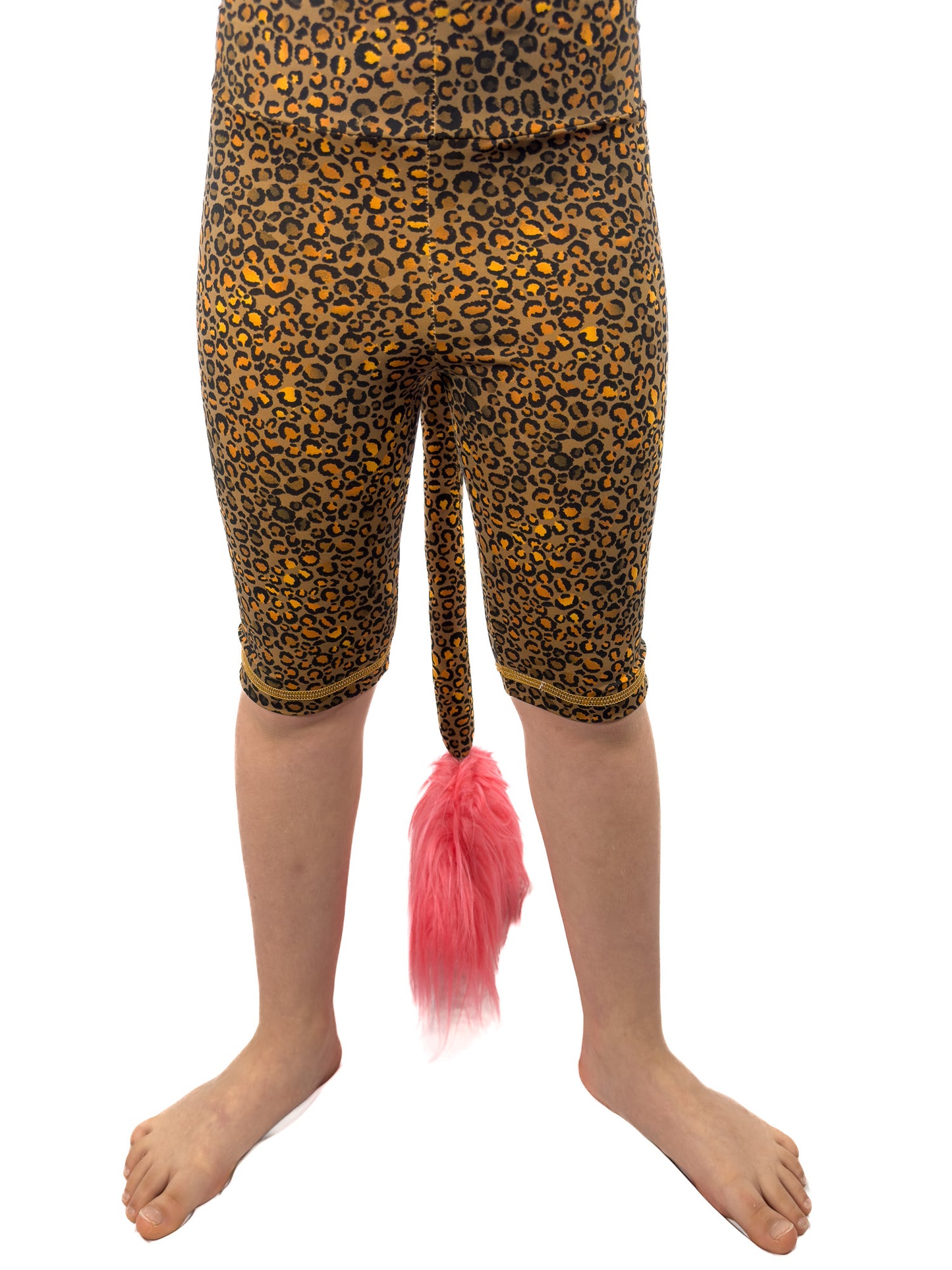 Front view of Tailys shorts for girls, brown cheetah print leggings tail pants.