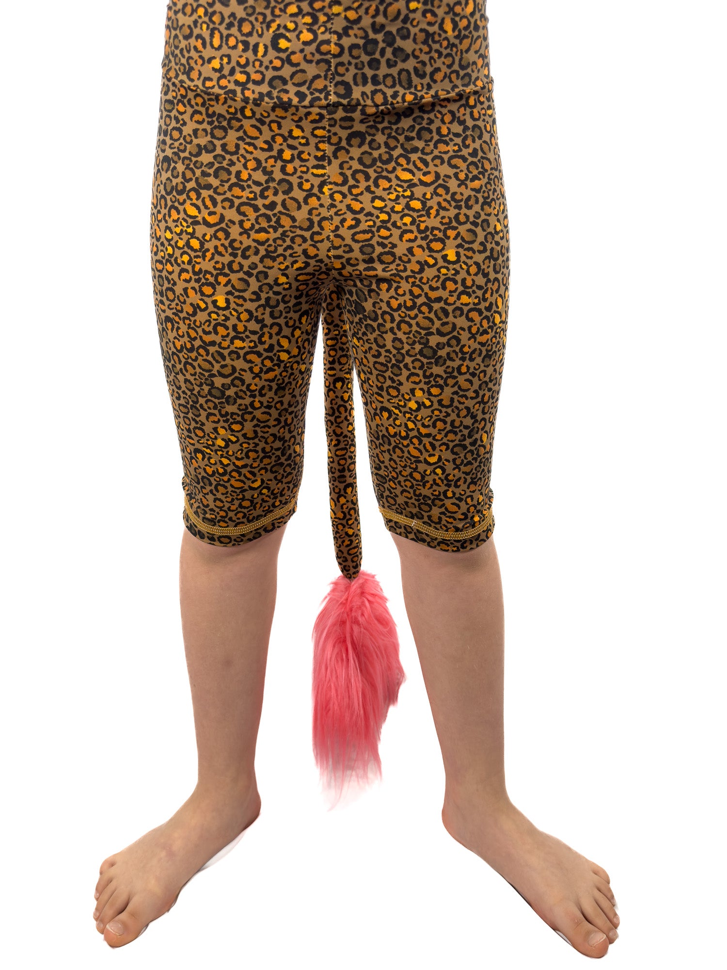 Front view of Tailys shorts for girls, brown cheetah print leggings tail pants.