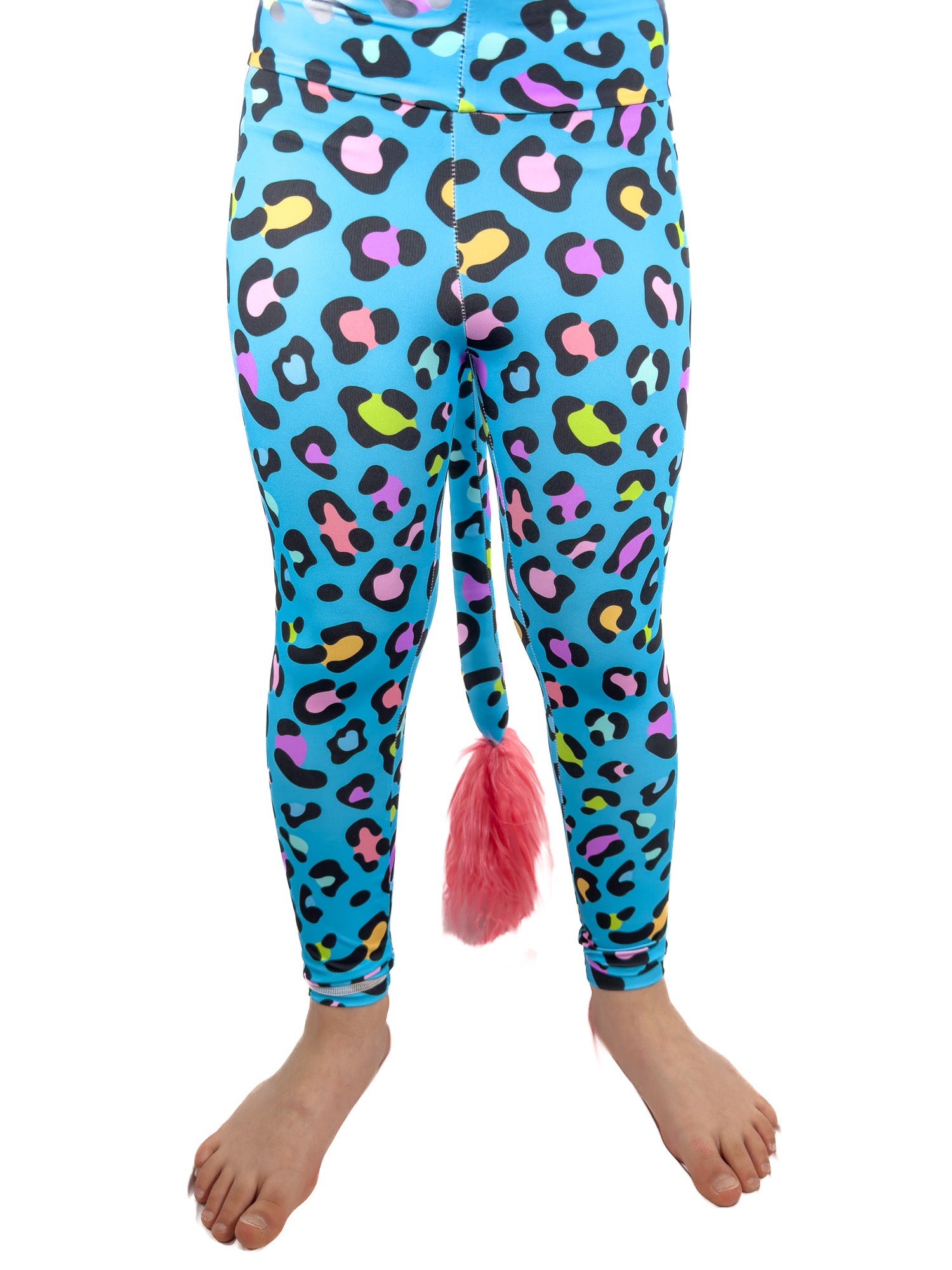 Front view original blue leggings leopard print tail pants by Tailys girls