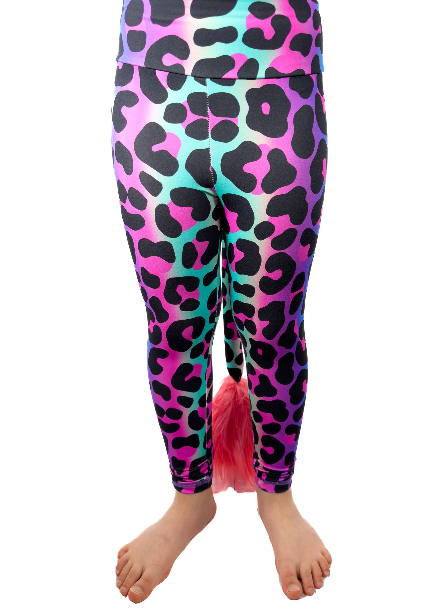 Front view original Rainbow leopard leggings tail pants girls.