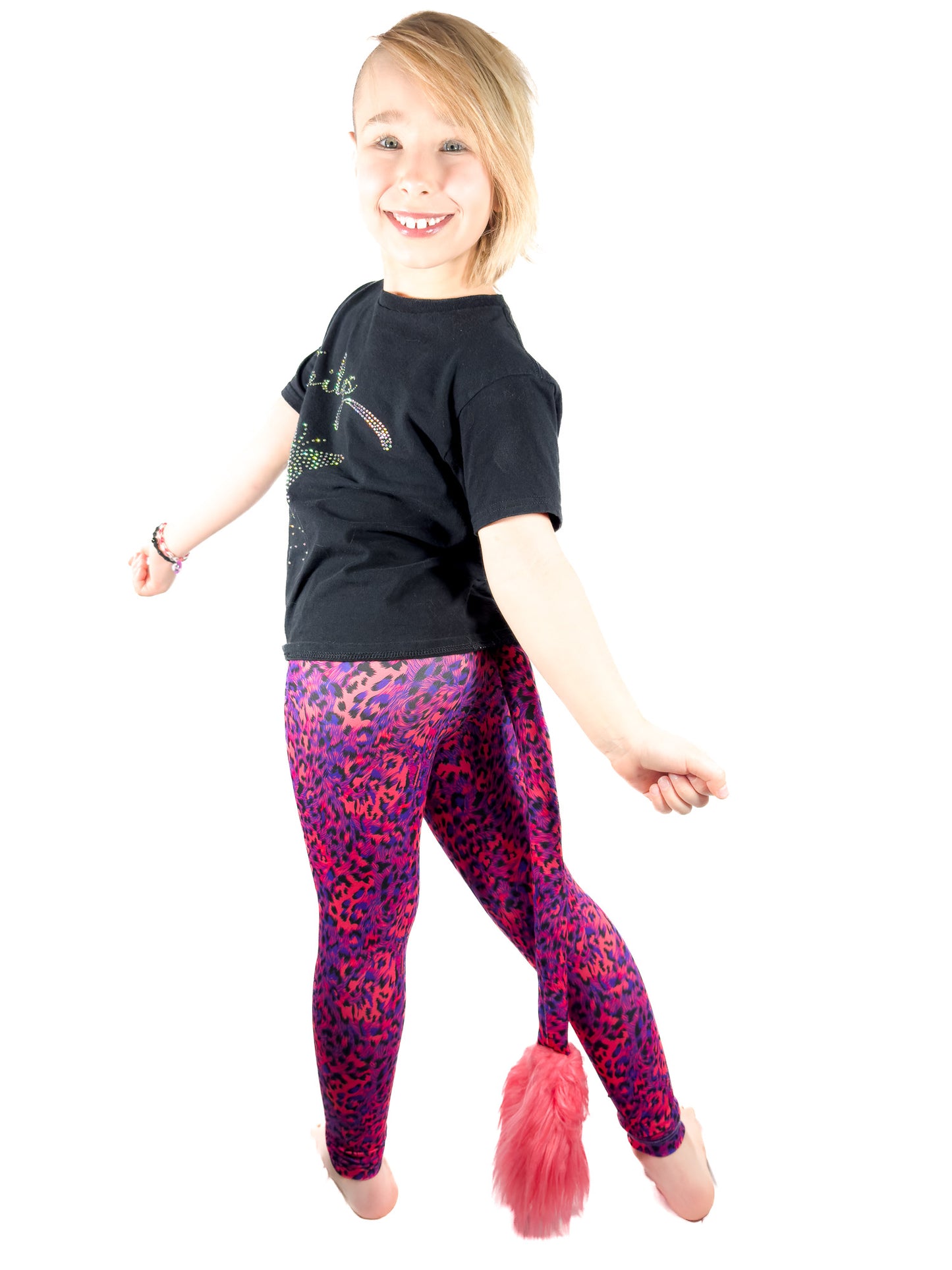 Original Blue and Red Leopard Print Leggings Girls Tail Pants