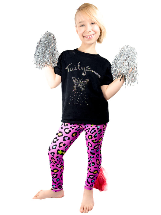 Full view original pink leggings leopard print tail pants by Tailys girls.