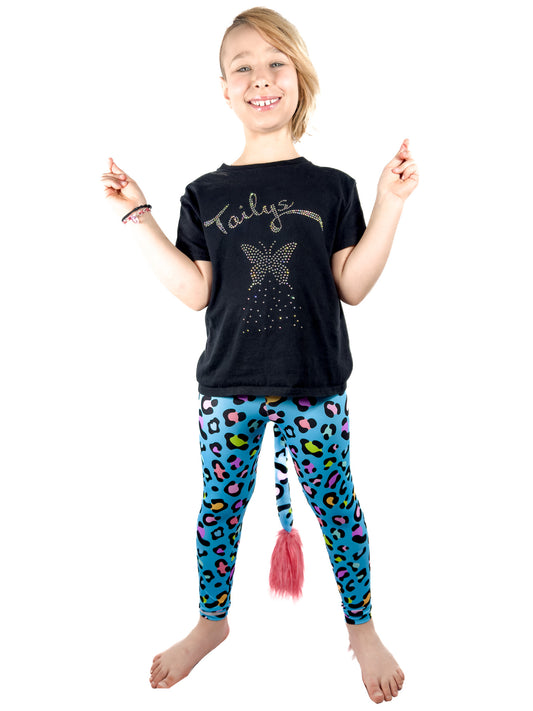 Full view original blue leggings leopard print tail pants by Tailys girls