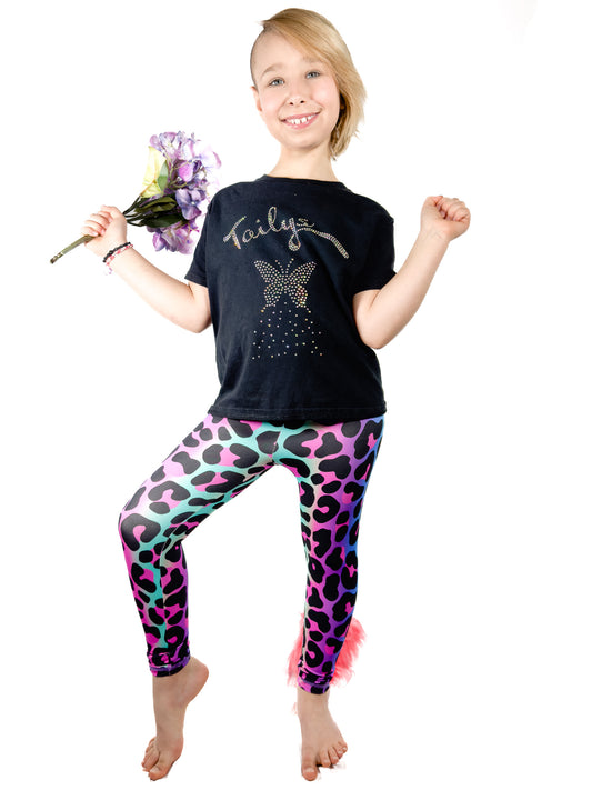Full view original Rainbow leopard leggings tail pants girl.