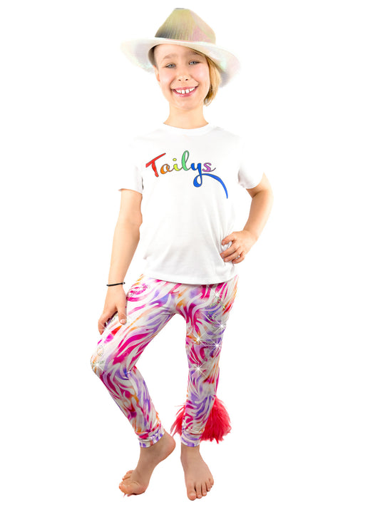 Girl inPastel Zebra Leggings Rhinestones with Tail by Tailys.