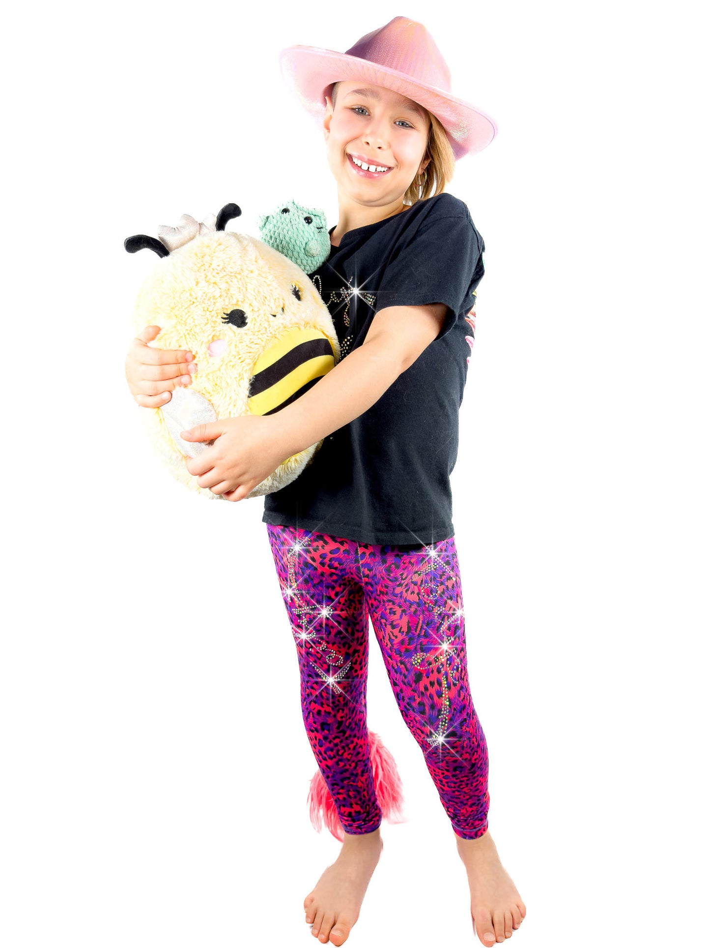 Girl wearing Blue and Red Leggings Leopard Print Tail Pants rhinestones by Tailys.
