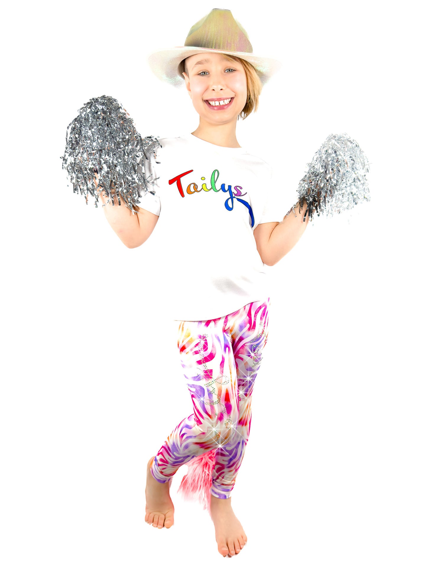 Pompom girl Pastel Zebra Leggings Rhinestones with Tail by Tailys