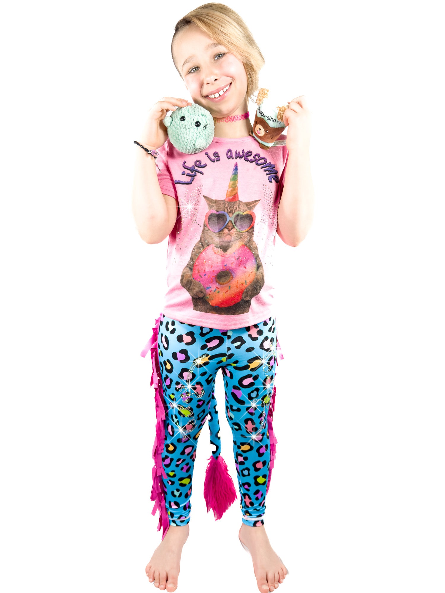 Girl with toys in Blue Frill Pants Girls Leggins with Tail by Tailys.