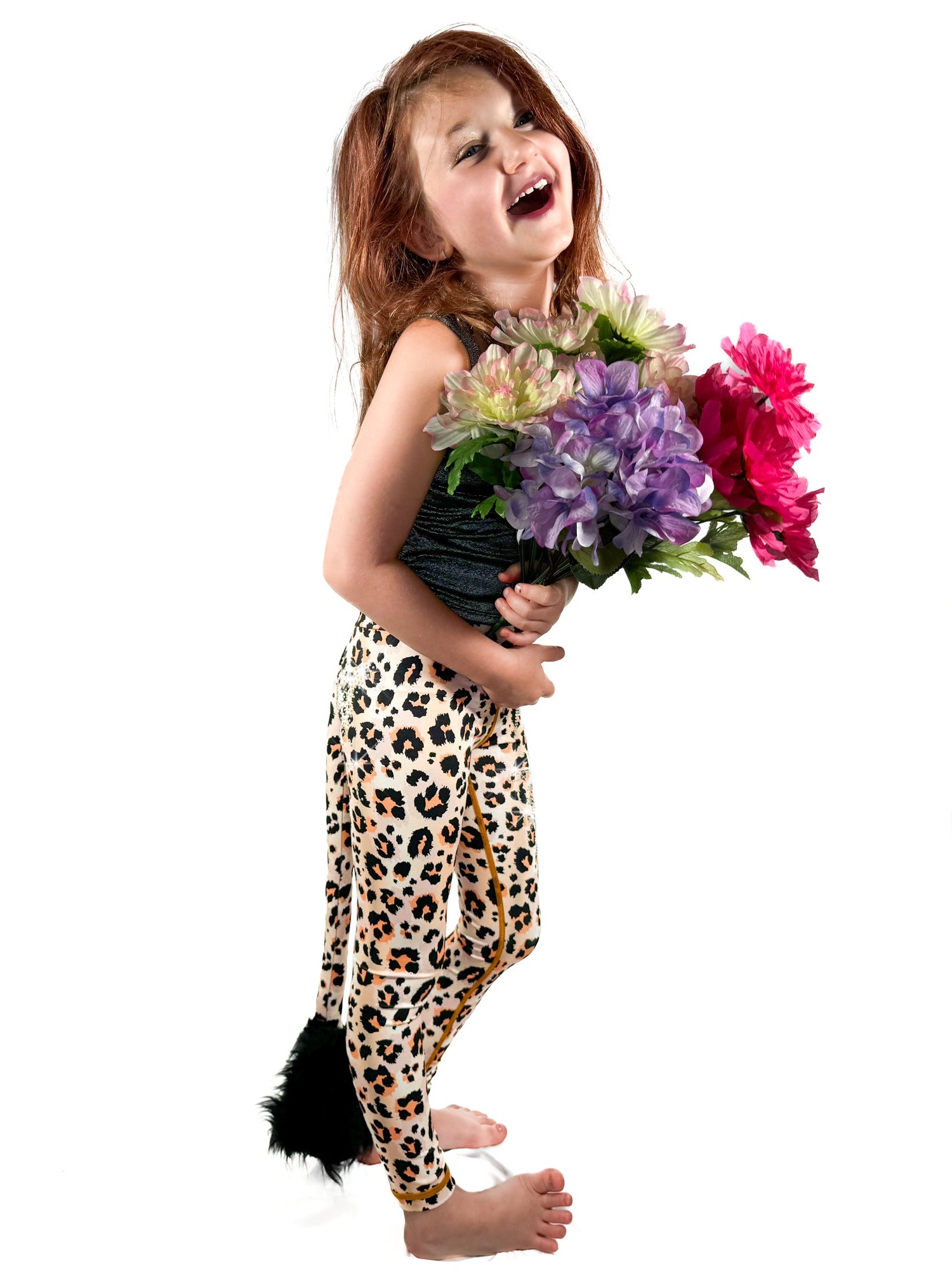 Cute girl leggings, leopard print tail pants by Tailys, birthday gift.