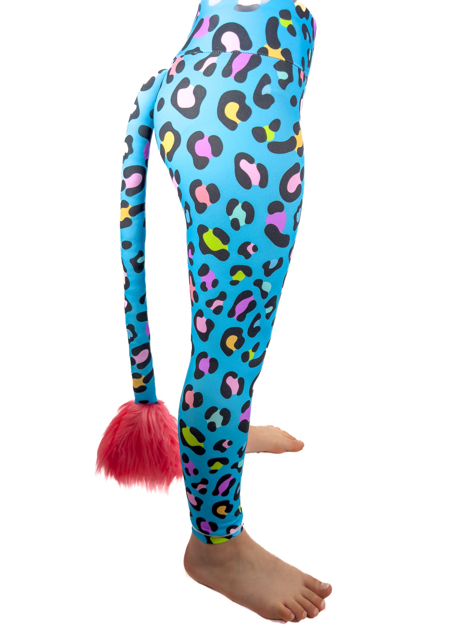 Side view original blue leggings leopard print tail pants by Tailys girls