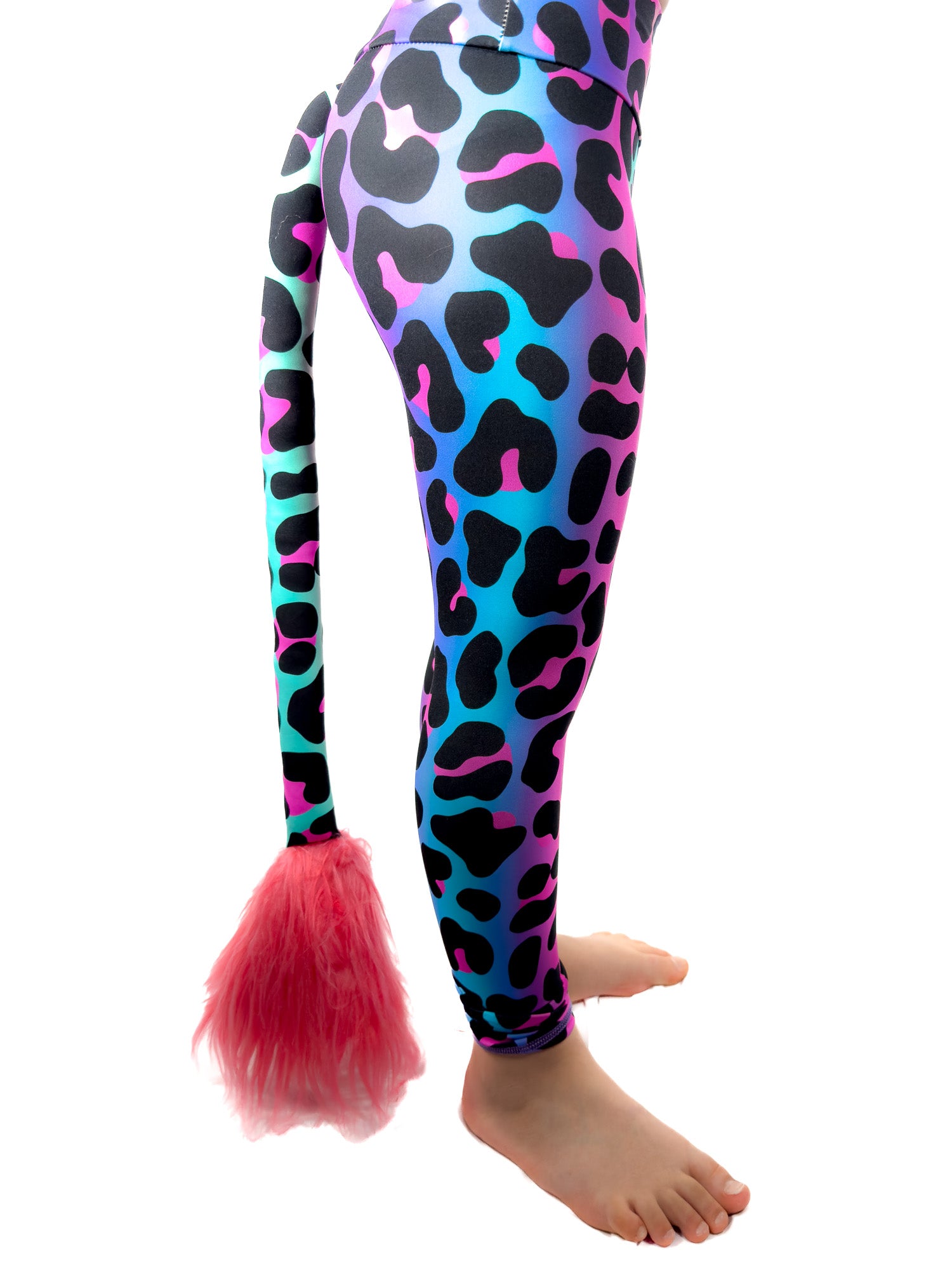Side view original Rainbow leopard leggings tail pants girls.